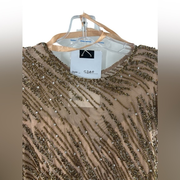 NWT Mac Duggal Long Sleeve Beaded Column Mocha Gown Size 8 - Picture 6 of 7